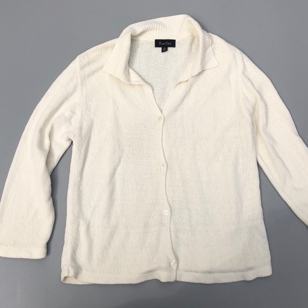 True Grit soft ivory cardigan sweater Sz M